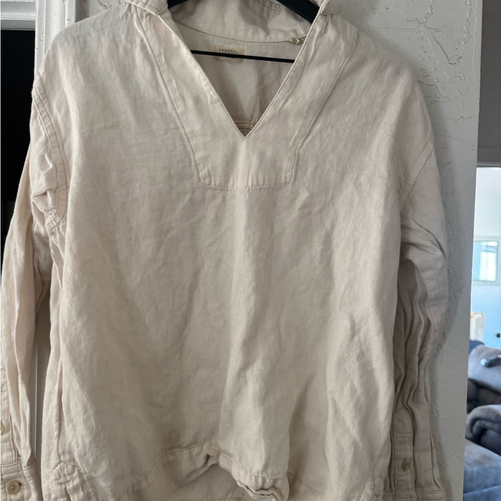 Faherty Cream Long-Sleeve V-Neck Pullover